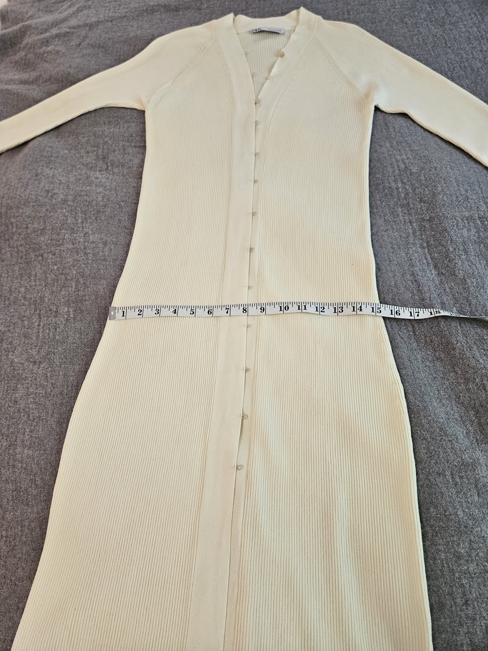 Zara Ribbed Knit Long Cardigan Dress Cream Off-White Button Down Size Medium - Picture 9 of 13